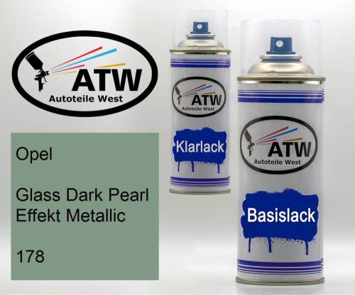 Opel, Glass Dark Pearl Effekt Metallic, 178: 400ml Sprühdose + 400ml Klarlack - Set, von ATW Autoteile West.